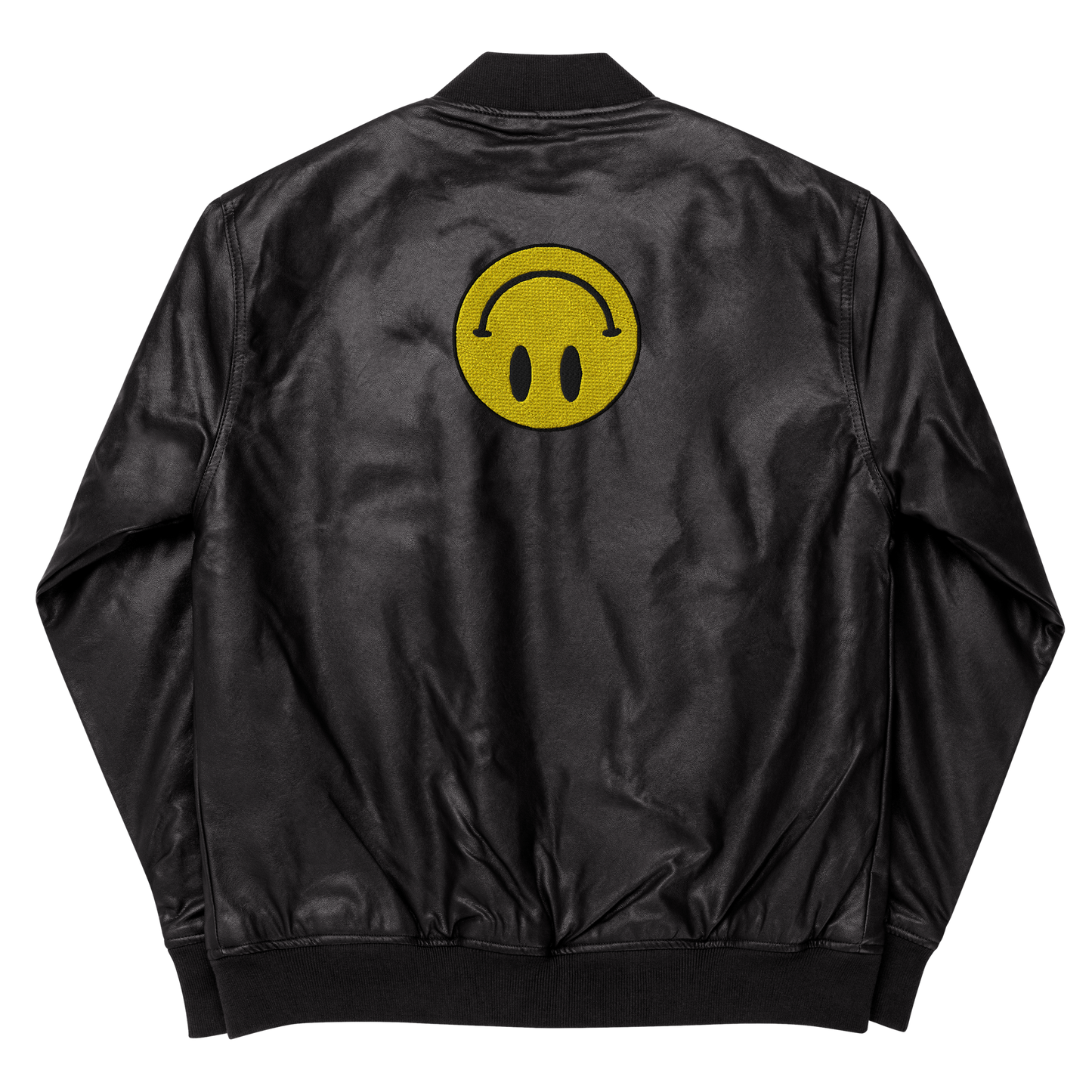 Upside Down Smiley leather bomber jacket (unisex)