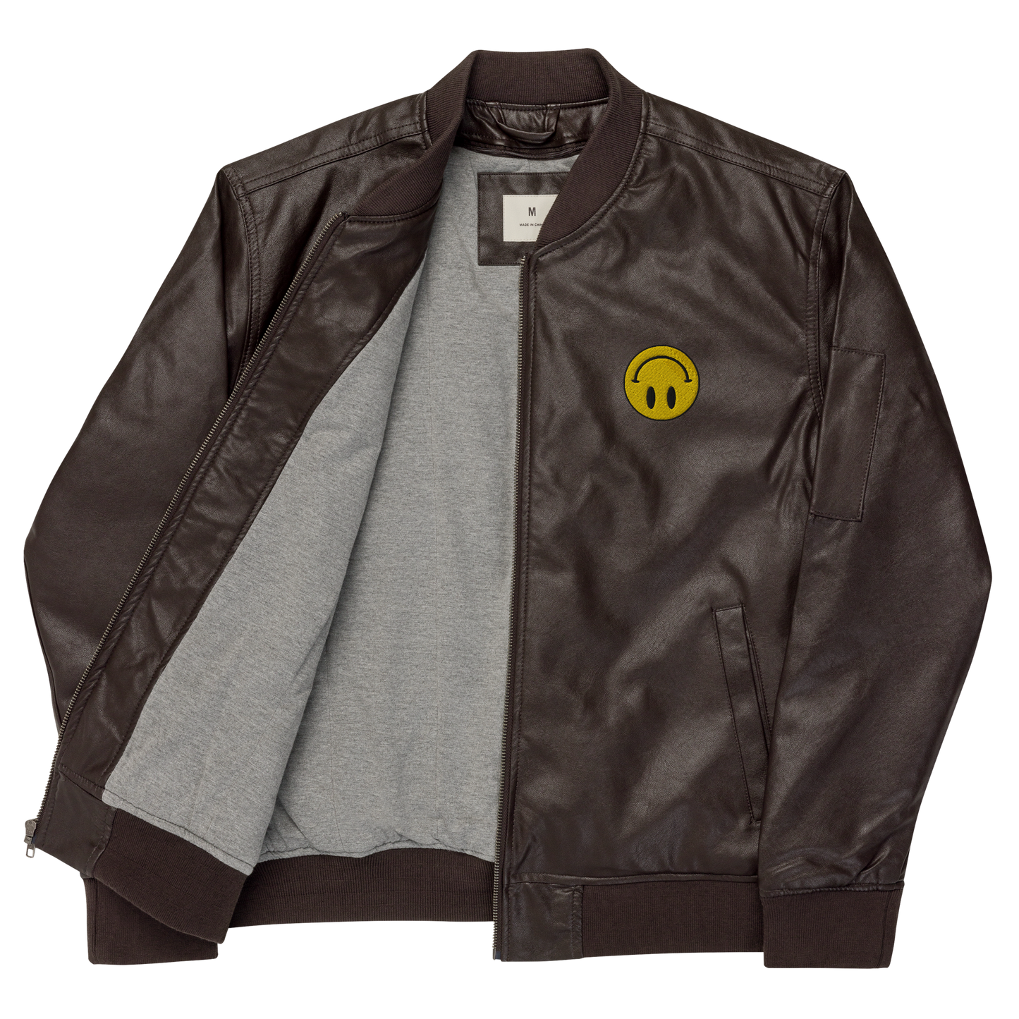 Upside Down Smiley leather bomber jacket (unisex)
