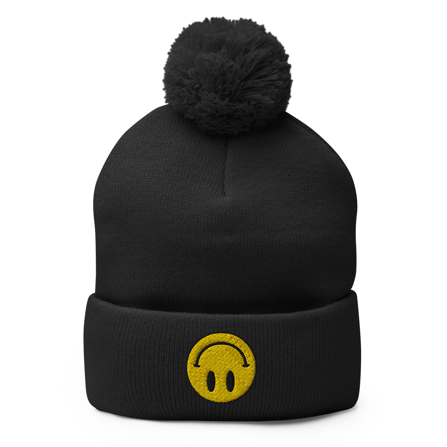 Upside Down Smiley pom-pom beanie