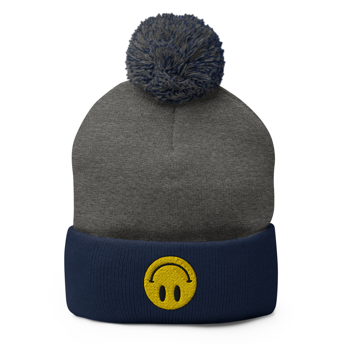 Upside Down Smiley pom-pom beanie