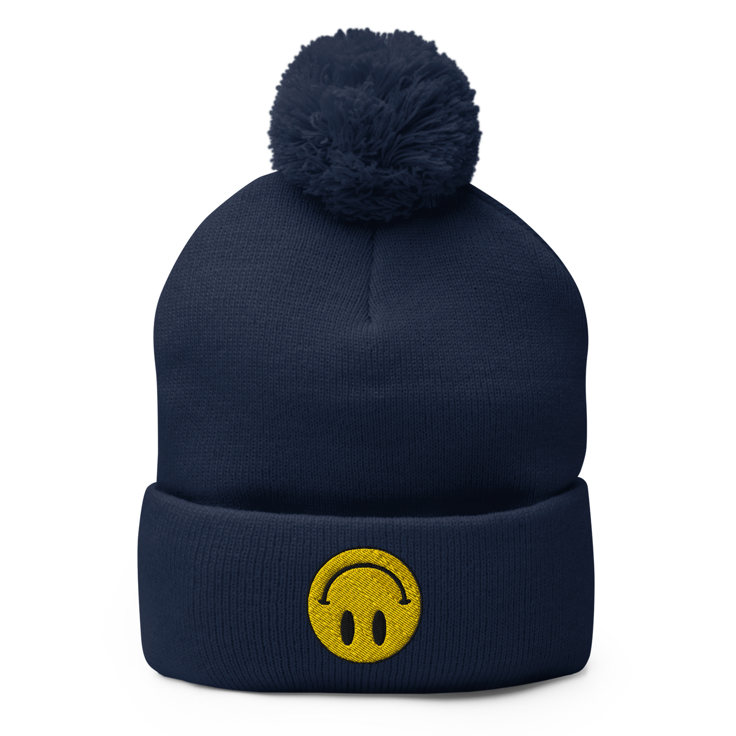 Upside Down Smiley pom-pom beanie