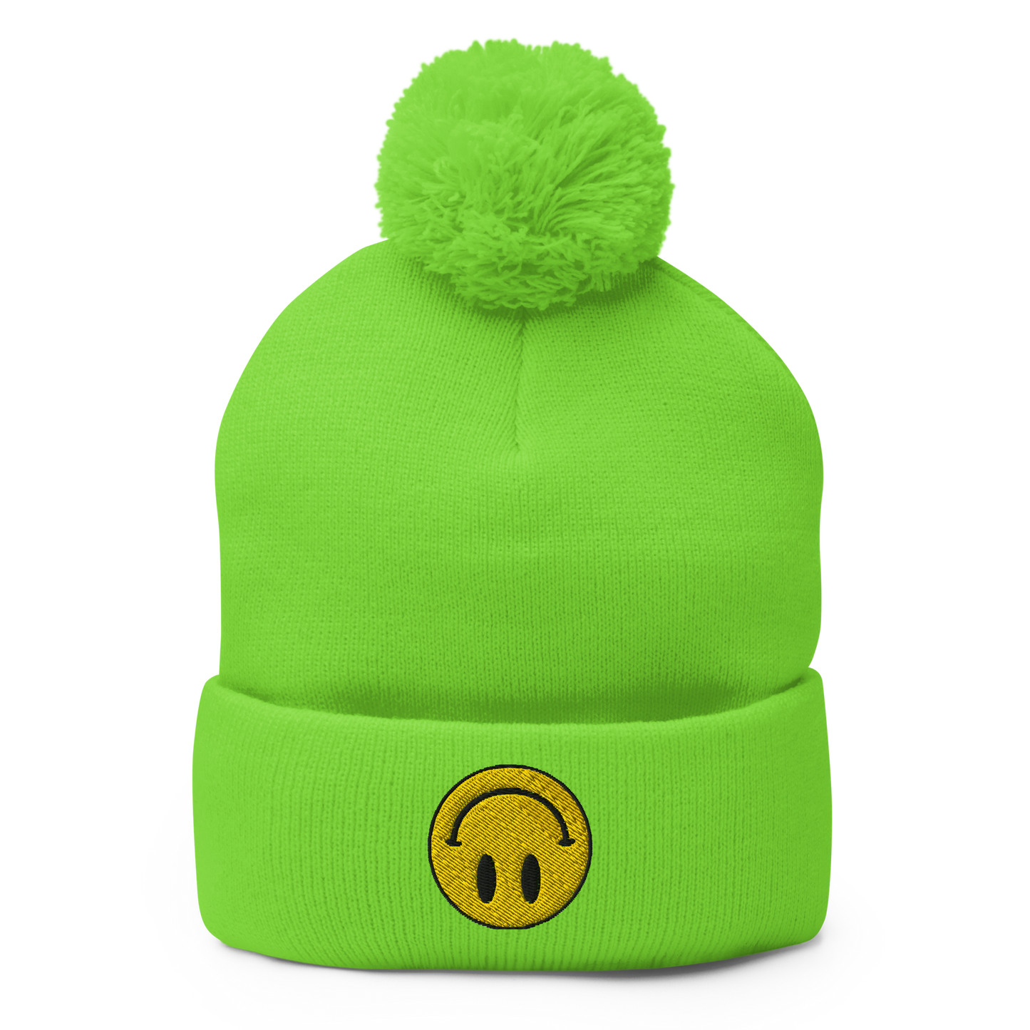 Upside Down Smiley pom-pom beanie