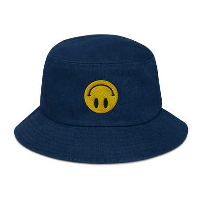 Upside Down Smiley denim bucket hat