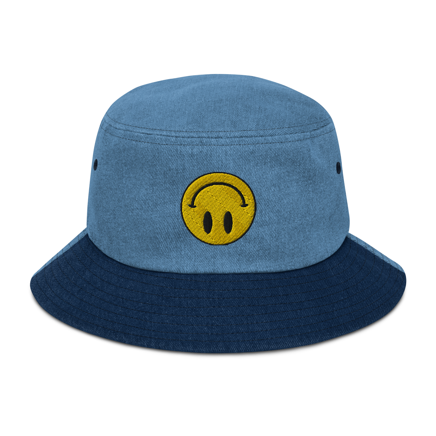 Upside Down Smiley denim bucket hat