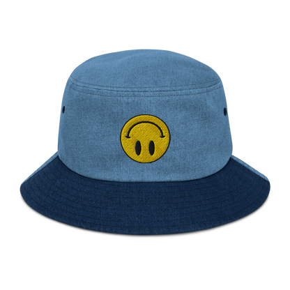 Upside Down Smiley denim bucket hat