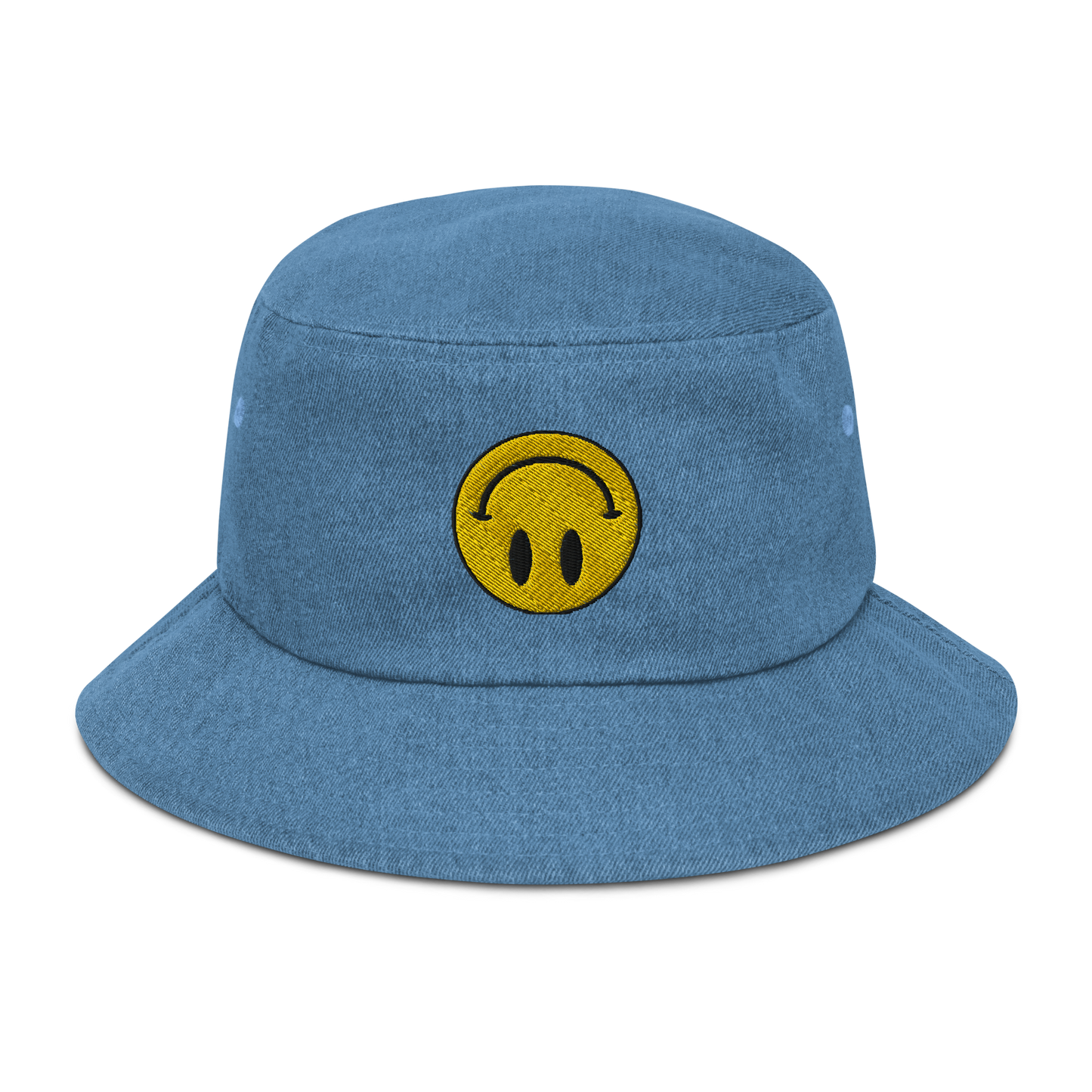 Upside Down Smiley denim bucket hat