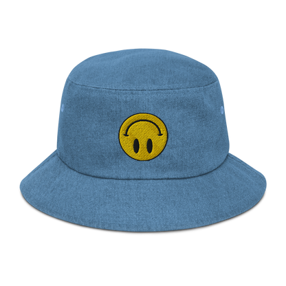 Upside Down Smiley denim bucket hat