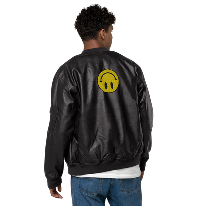 Upside Down Smiley leather bomber jacket (unisex)