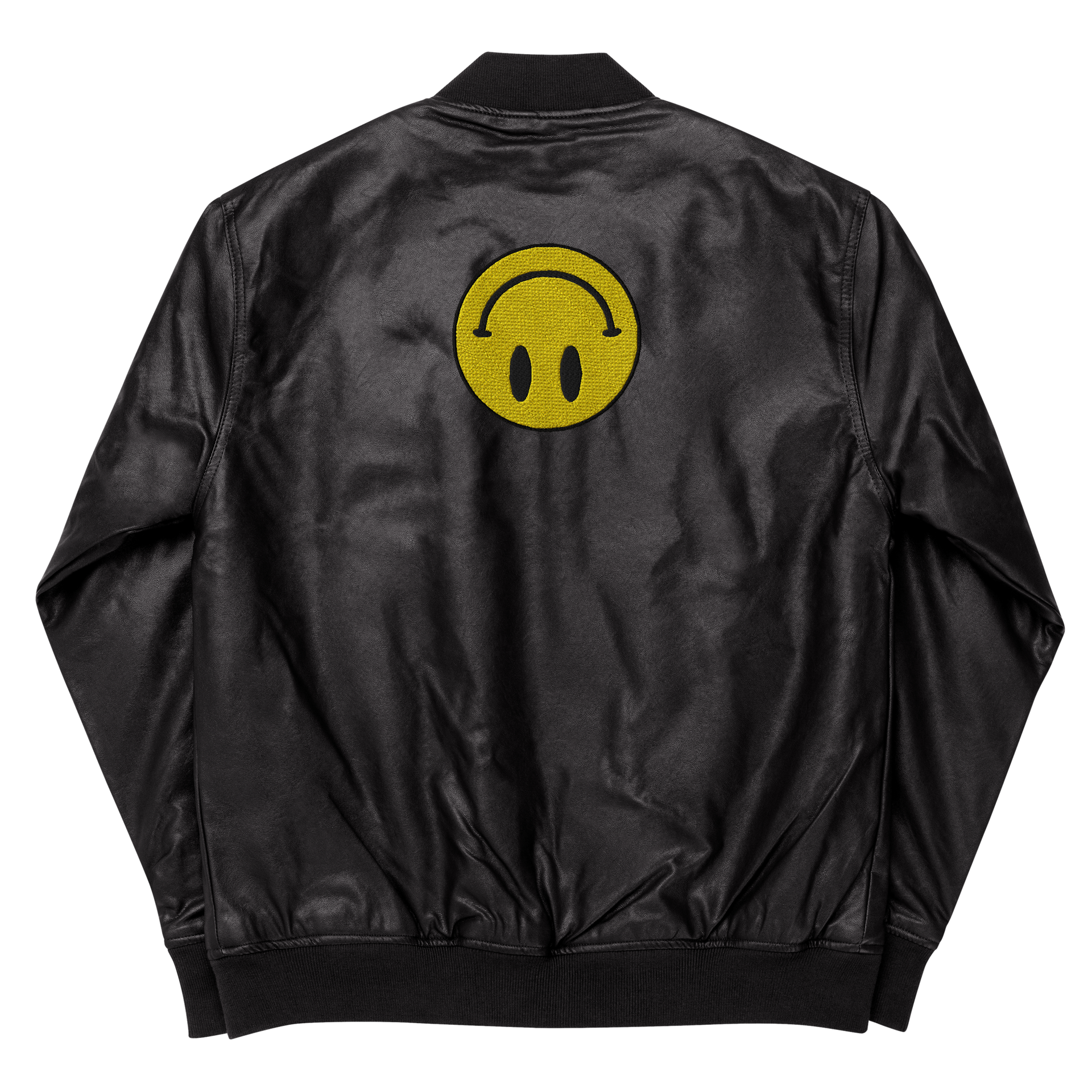 Upside Down Smiley leather bomber jacket (unisex) – Zero