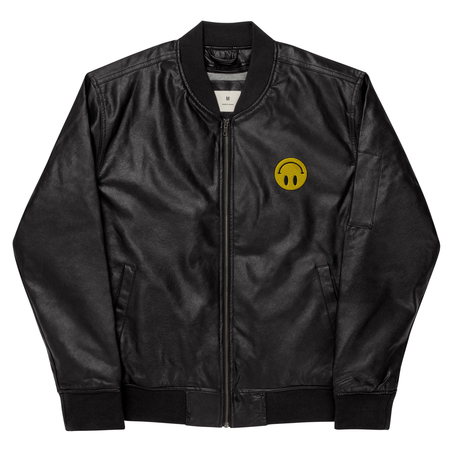 Upside Down Smiley leather bomber jacket (unisex)