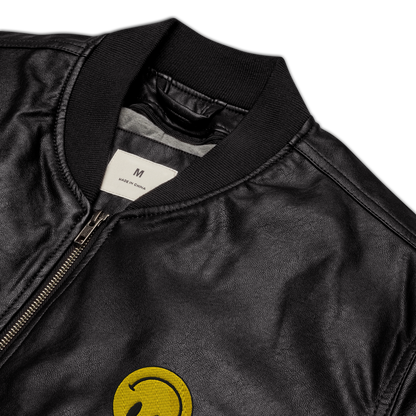 Upside Down Smiley leather bomber jacket (unisex)