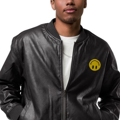 Upside Down Smiley leather bomber jacket (unisex)