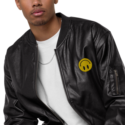 Upside Down Smiley leather bomber jacket (unisex)