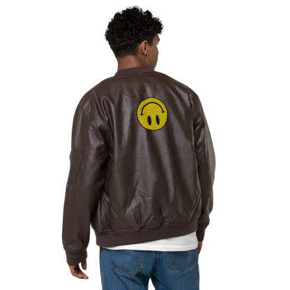 Upside Down Smiley leather bomber jacket (unisex)