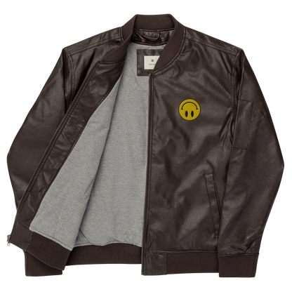 Upside Down Smiley leather bomber jacket (unisex)