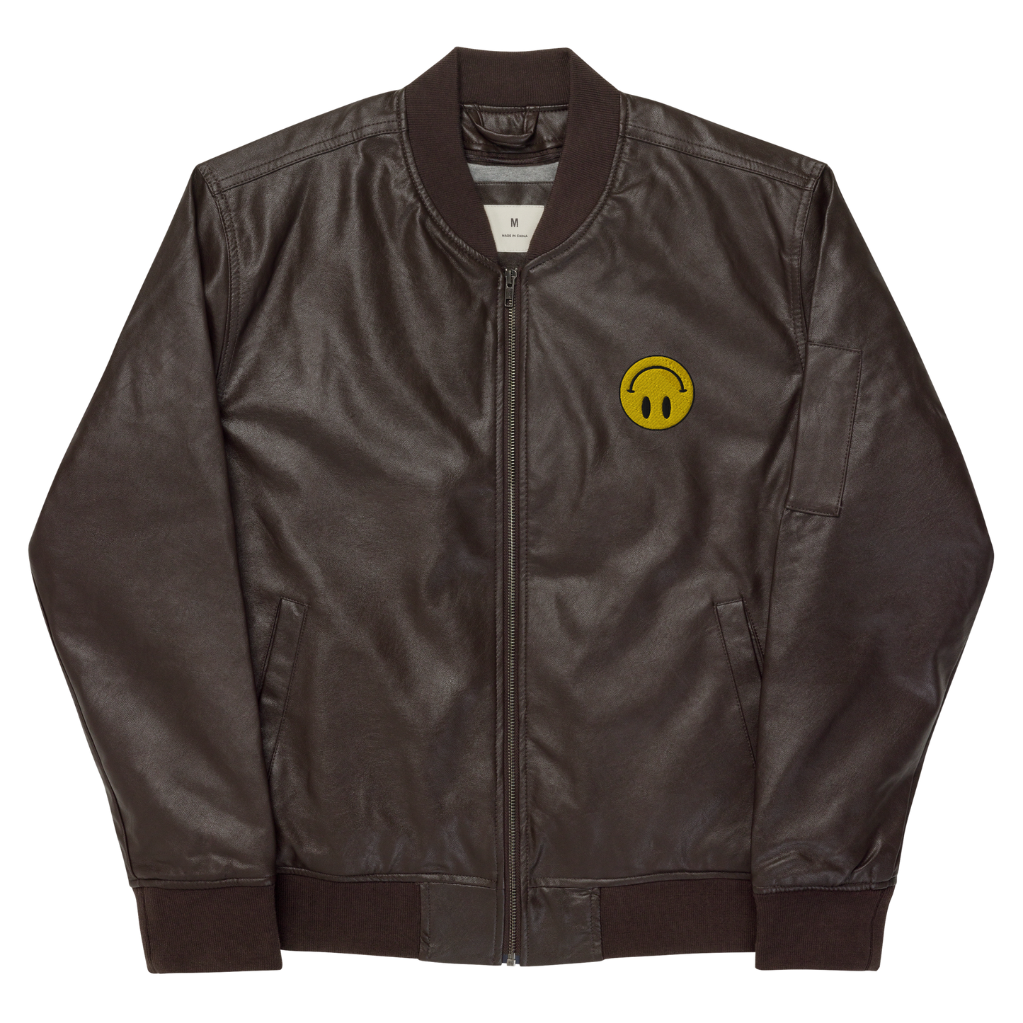 Upside Down Smiley leather bomber jacket (unisex)