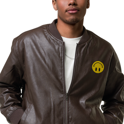 Upside Down Smiley leather bomber jacket (unisex)