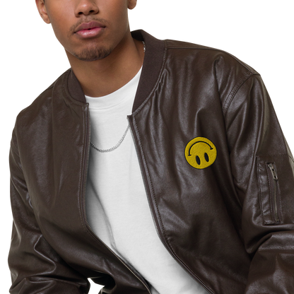 Upside Down Smiley leather bomber jacket (unisex)