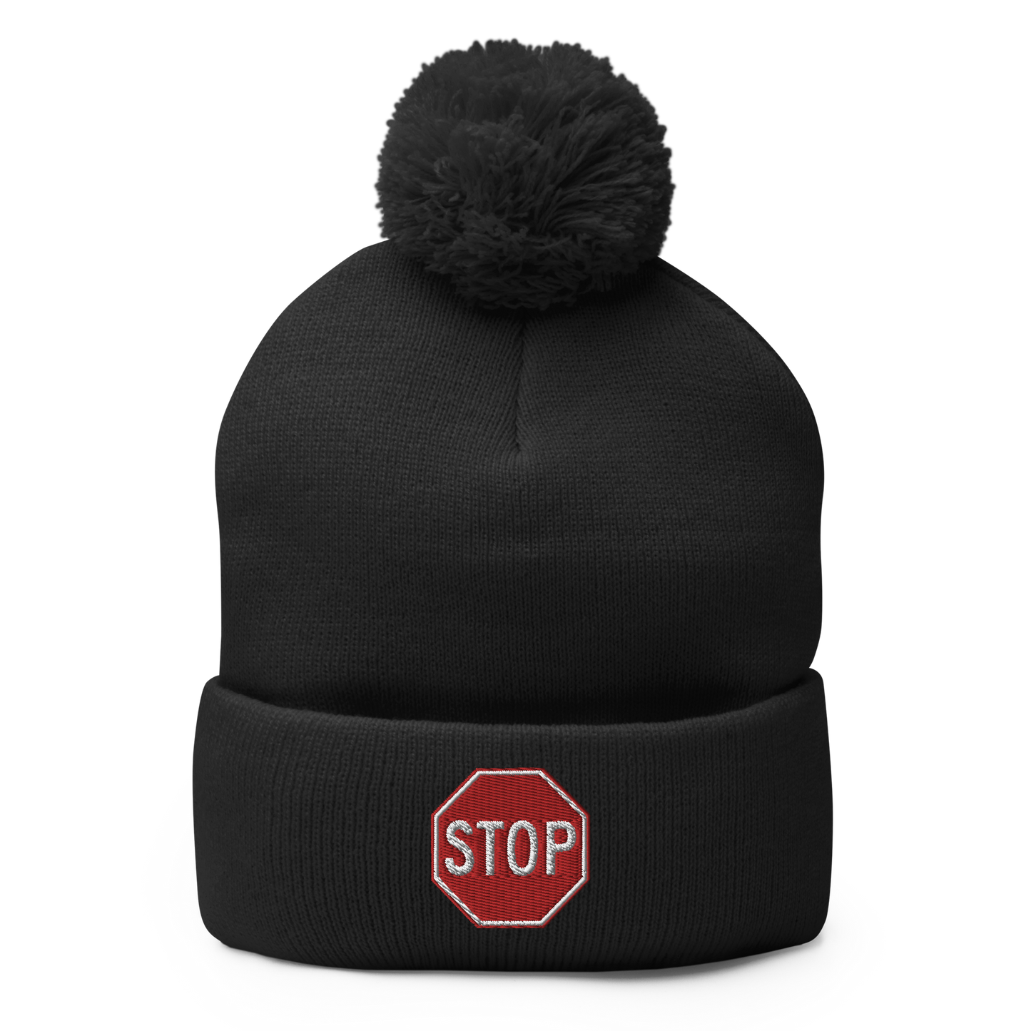 STOP! pom-pom beanie