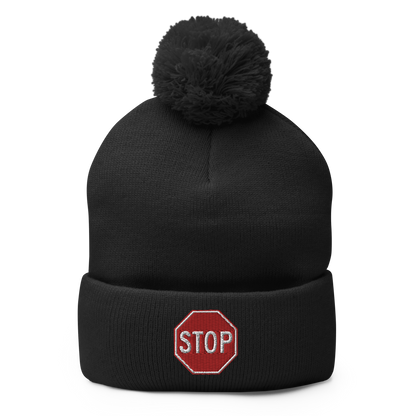 STOP! pom-pom beanie