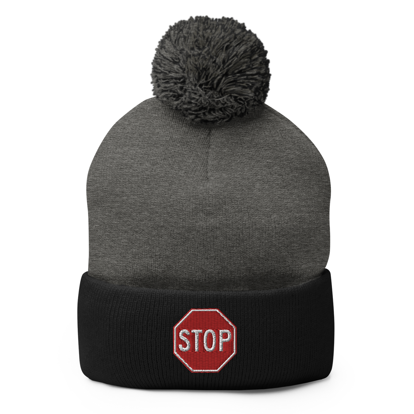 STOP! pom-pom beanie