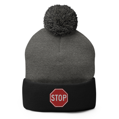 STOP! pom-pom beanie