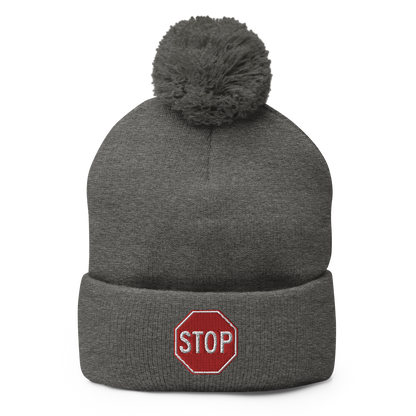 STOP! pom-pom beanie