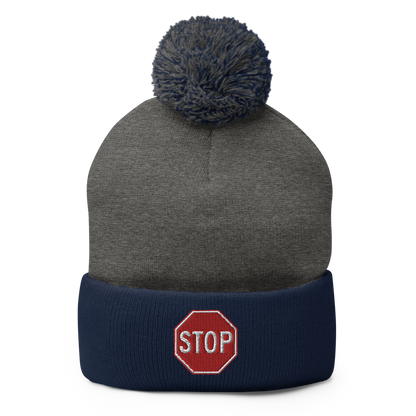 STOP! pom-pom beanie