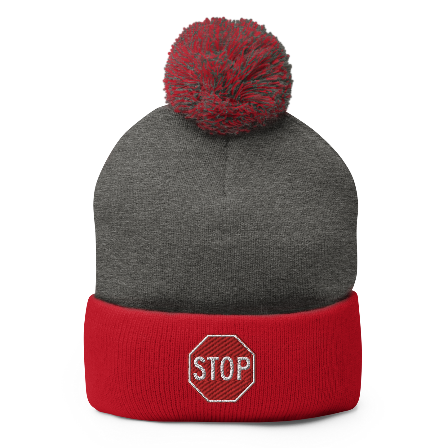 STOP! pom-pom beanie