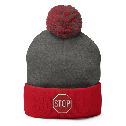 STOP! pom-pom beanie