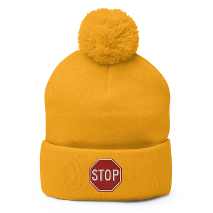 STOP! pom-pom beanie