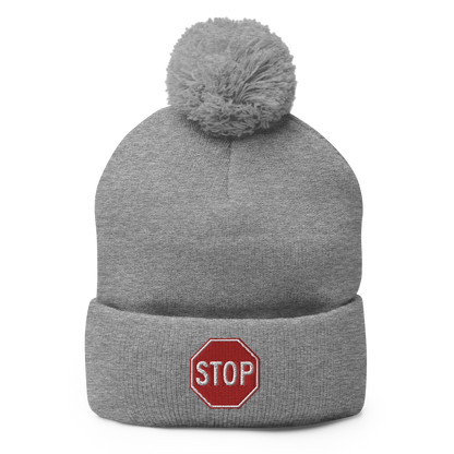 STOP! pom-pom beanie