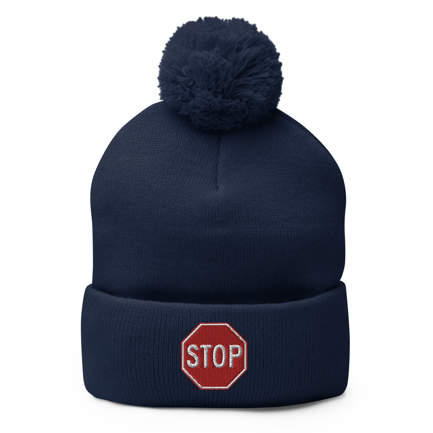 STOP! pom-pom beanie