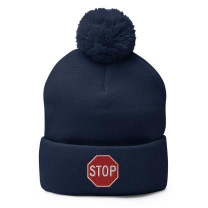 STOP! pom-pom beanie