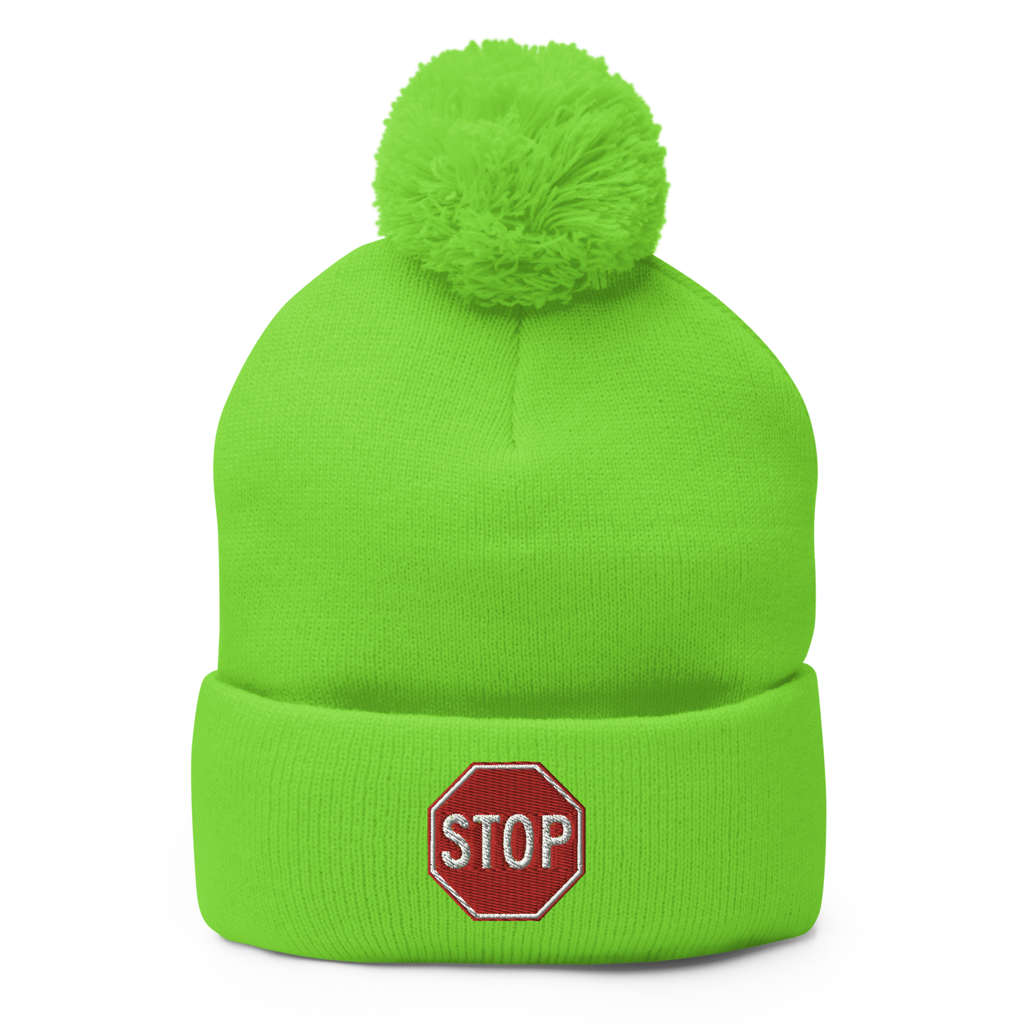 STOP! pom-pom beanie