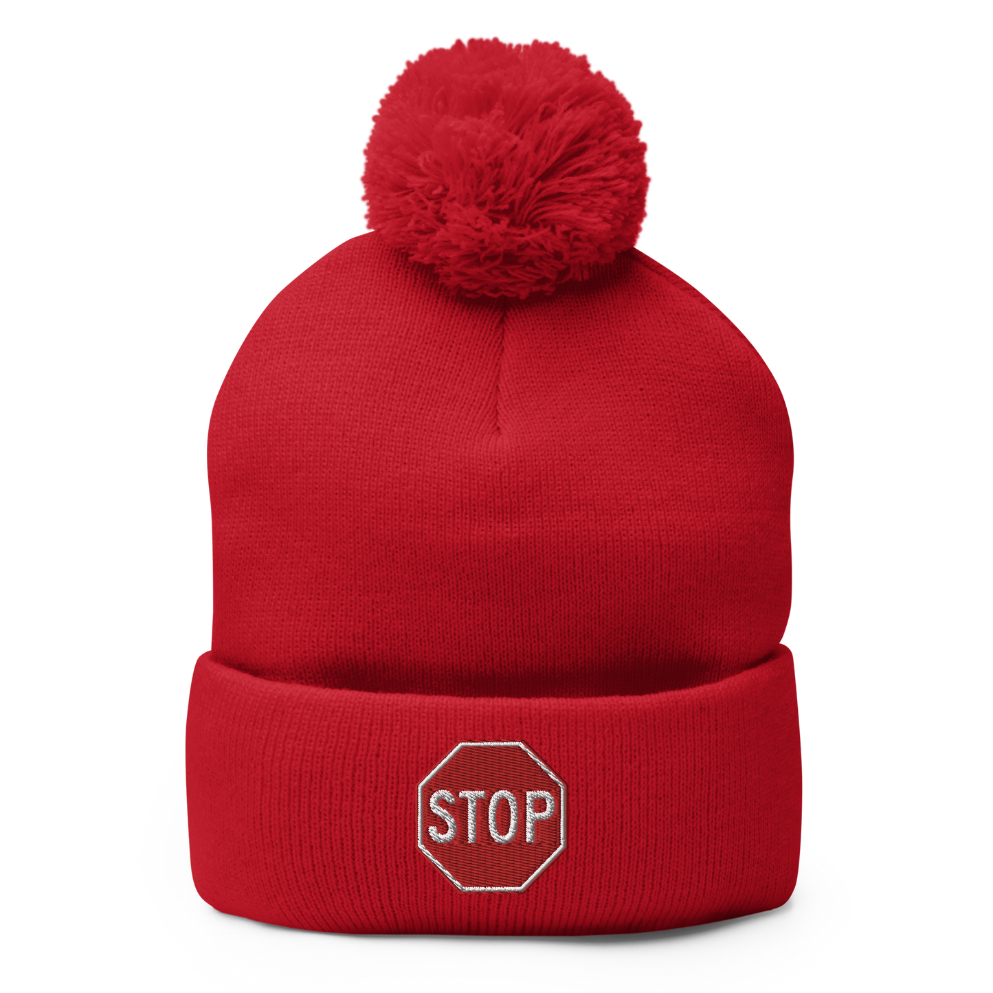 STOP! pom-pom beanie