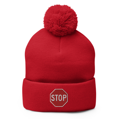 STOP! pom-pom beanie