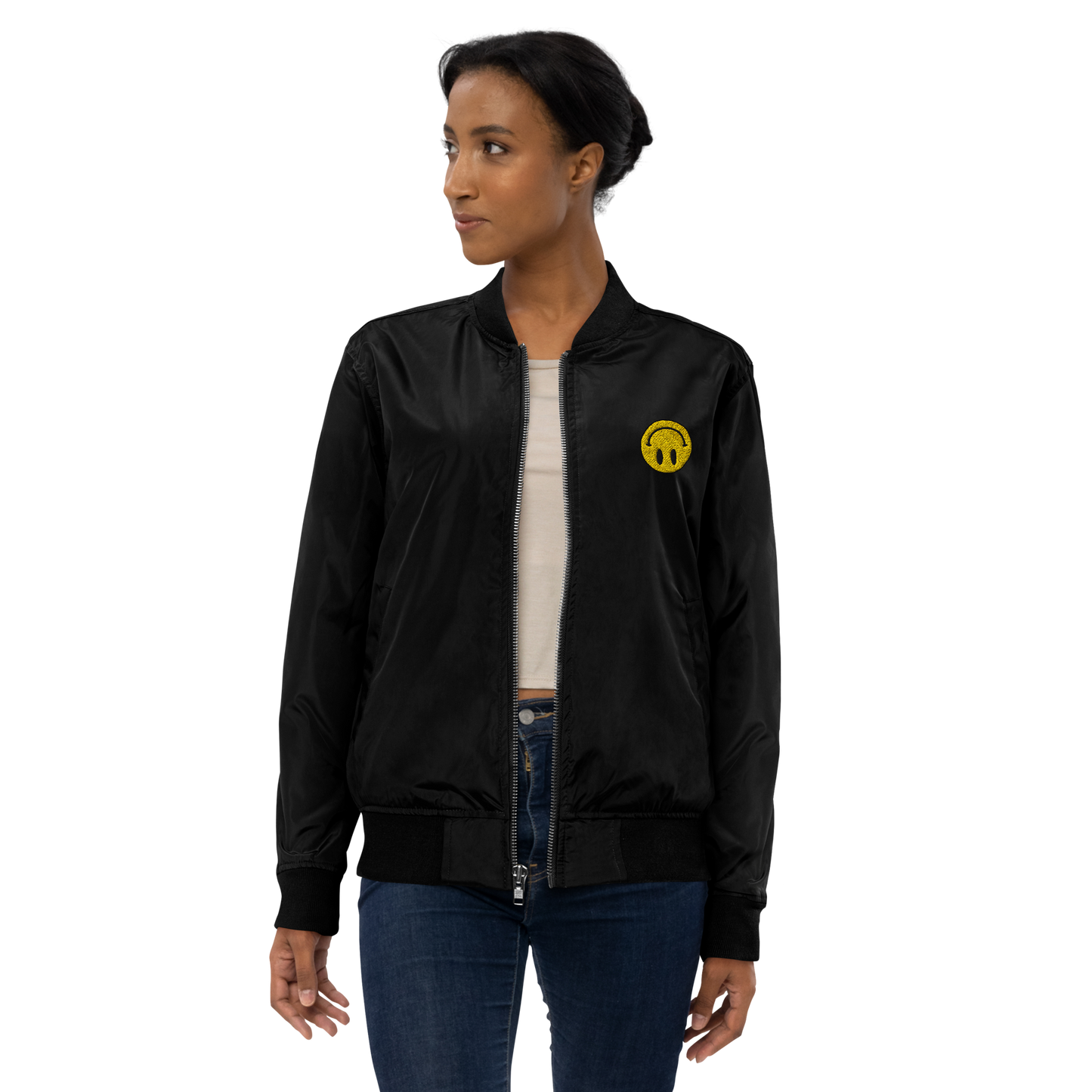 Upside Down Smiley premium recycled bomber jacket (unisex)