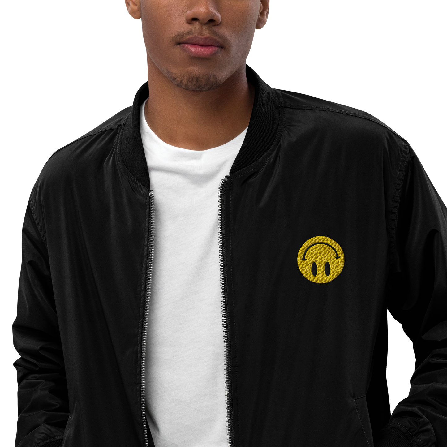 Upside Down Smiley premium recycled bomber jacket (unisex)