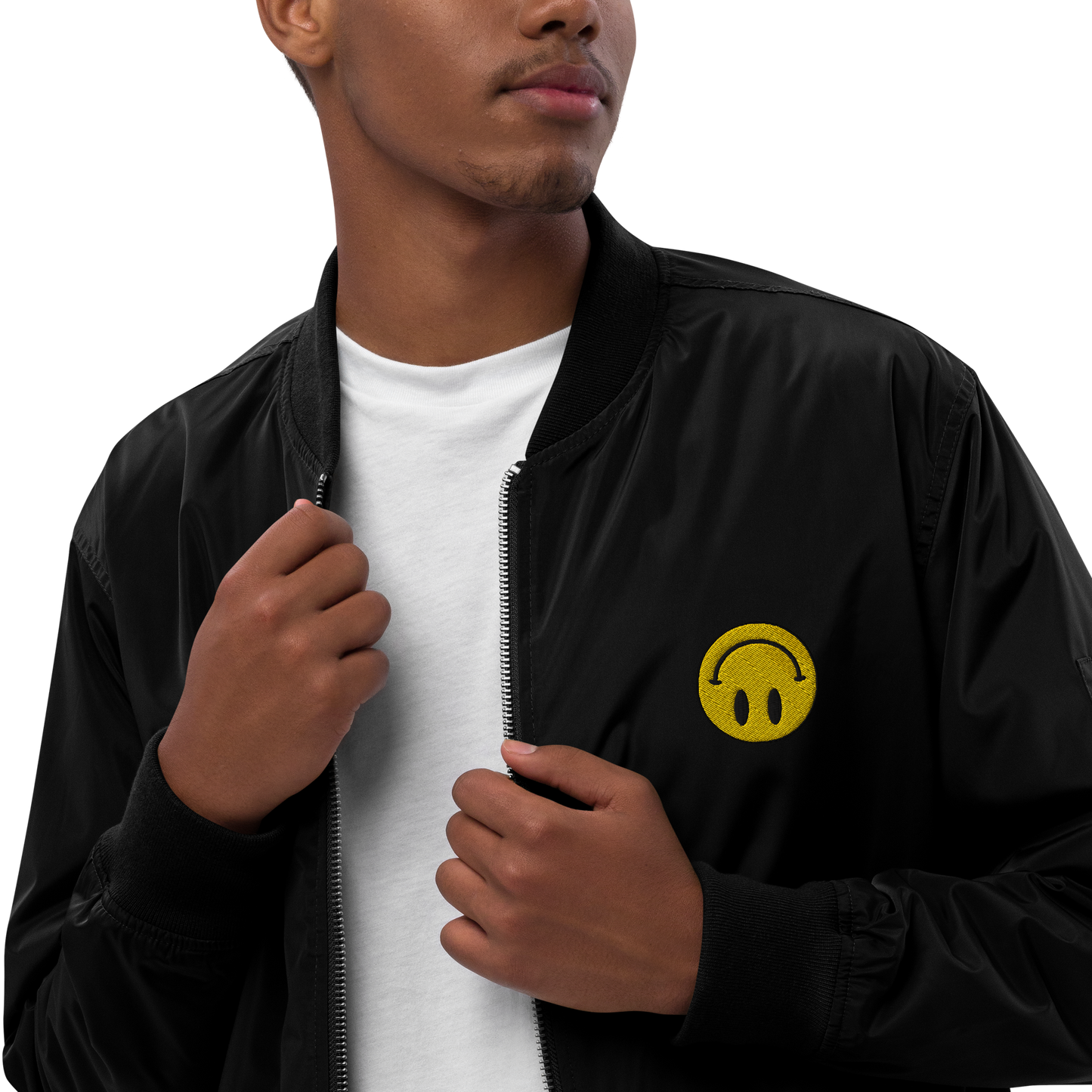 Upside Down Smiley premium recycled bomber jacket (unisex)