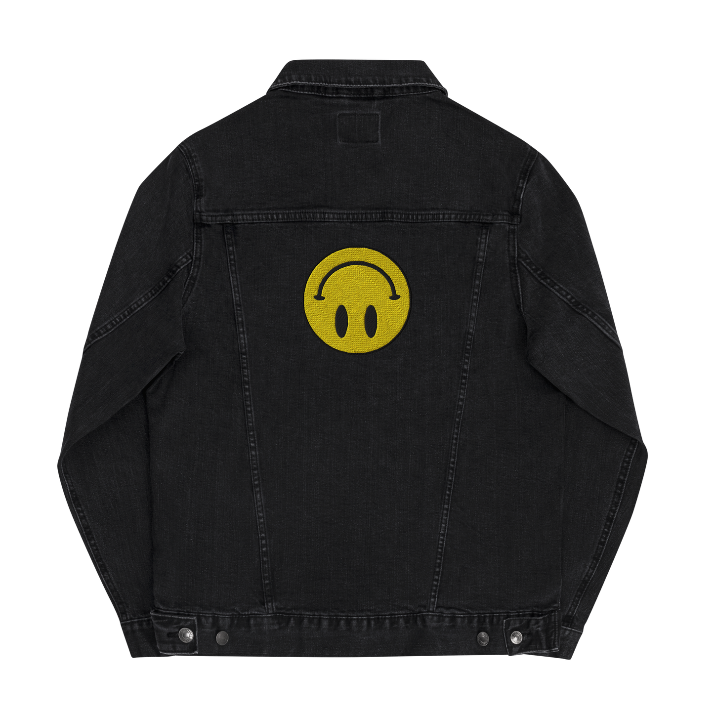 Upside Down Smiley embroidered denim jacket (unisex)