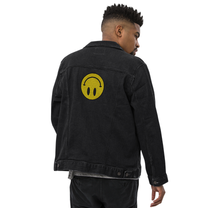 Upside Down Smiley embroidered denim jacket (unisex)