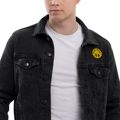 Upside Down Smiley embroidered denim jacket (unisex)