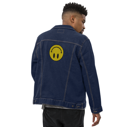 Upside Down Smiley embroidered denim jacket (unisex)