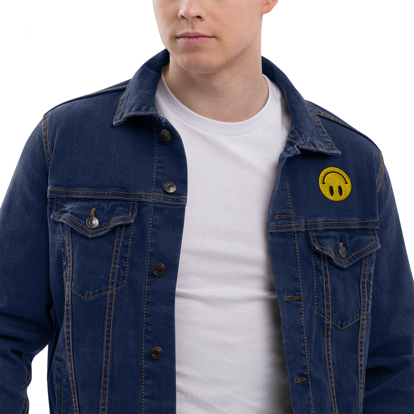 Upside Down Smiley embroidered denim jacket (unisex)