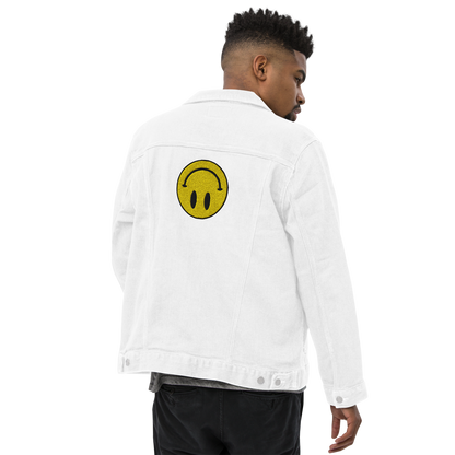 Upside Down Smiley embroidered denim jacket (unisex)